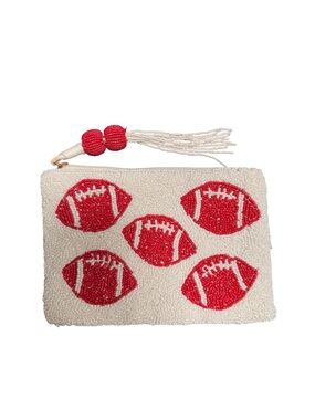 Wandering moon Beaded Football Clutch - Red and White